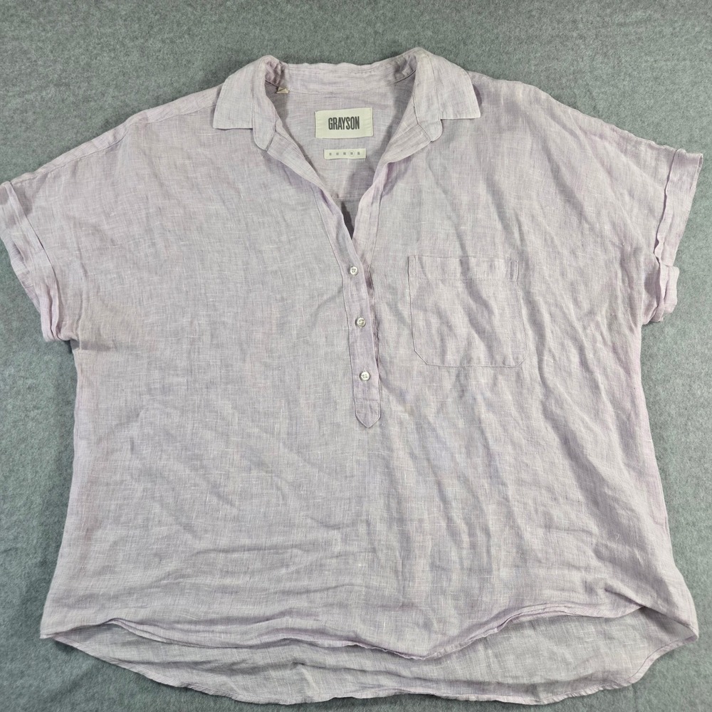Grayson The Artist SS Shirt Mens 04 XL Purple Linen Short Sleeve Button Down
